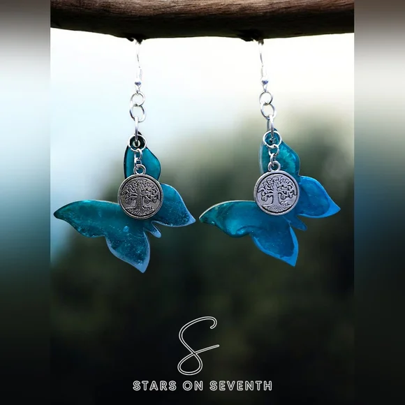 Handmade Soul's Journey Tree of Life Butterfly Earrings - Picture 1 of 3